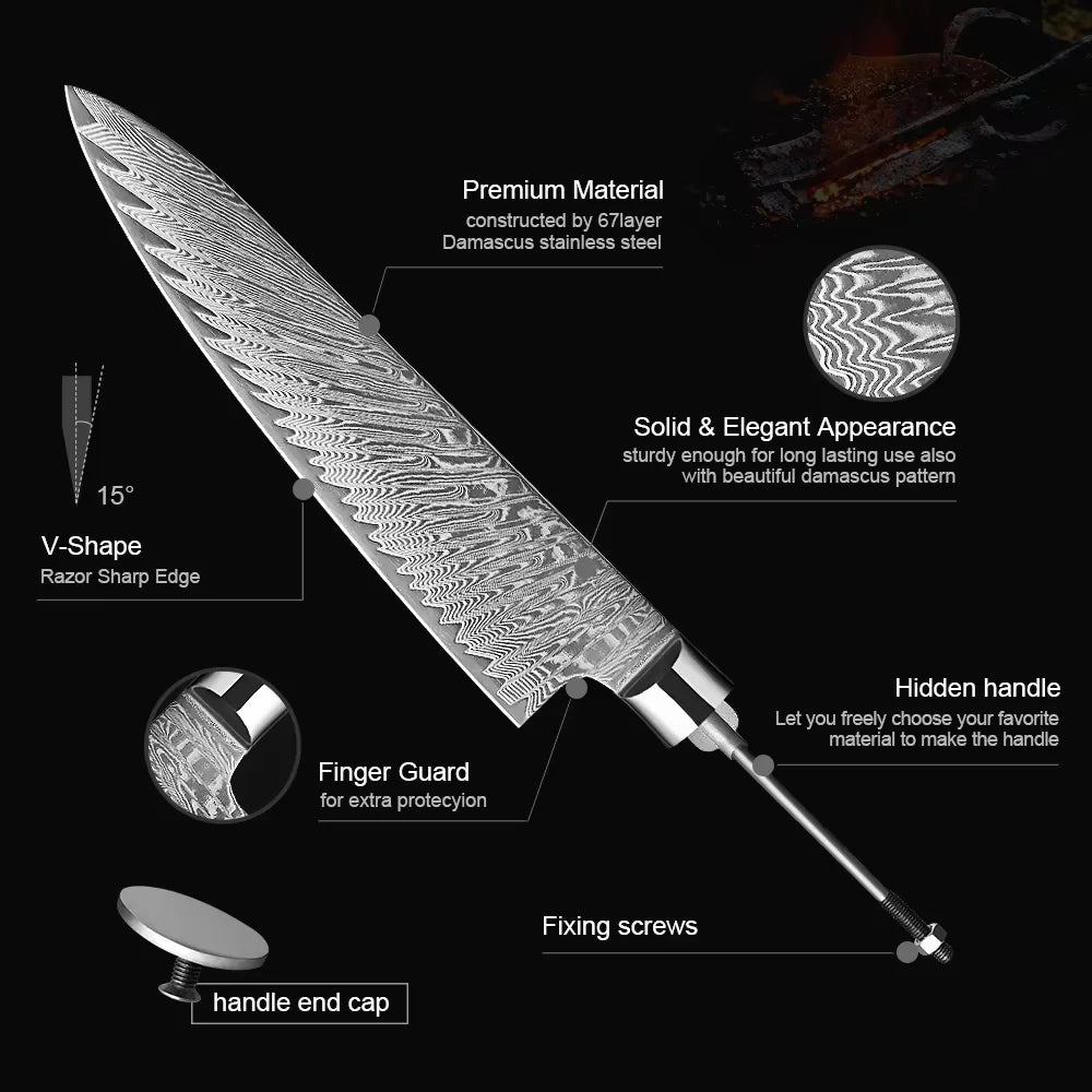 XITUO 67-Layer Damascus Steel Blank Blade Kitchen Knife Set 1-7 PCS Damascus Knife Blank Qst