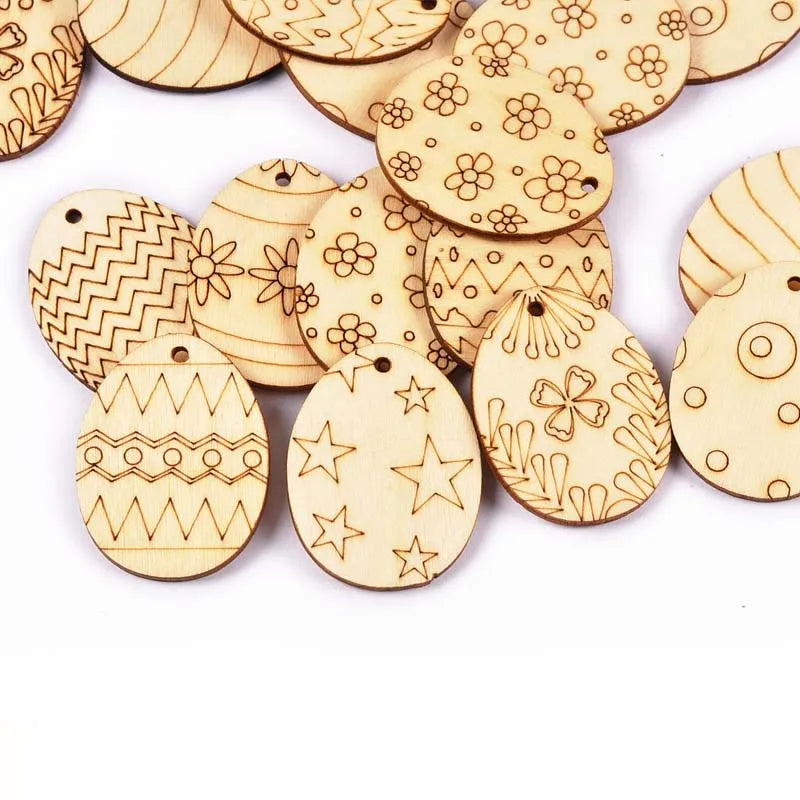 Mixed Easter Egg Wooden Hanging Ornaments – 25 Pcs DIY Easter Wood Ornaments Qme