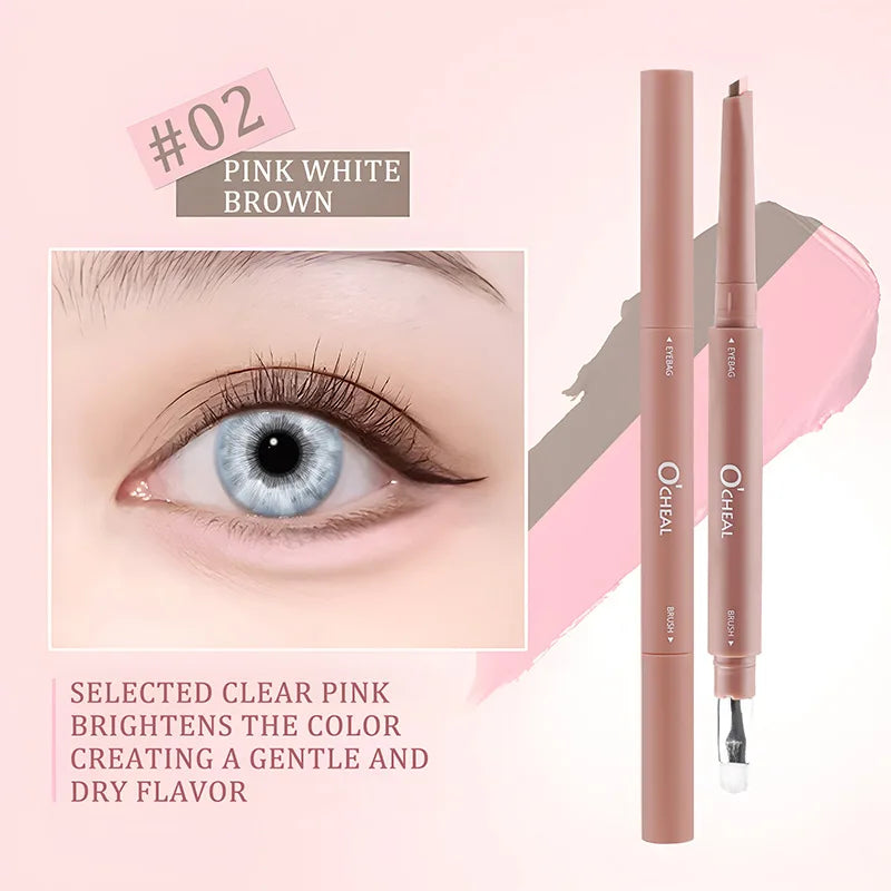 Double-Ended Lying Silkworm Pen – Matte & Shimmer Highlighter Eye Highlighter Pen Qme 02Pink White Brown