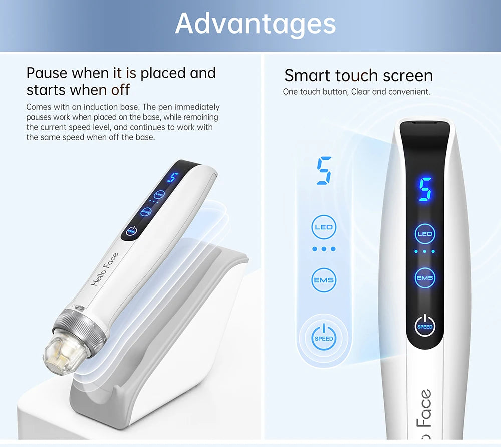 Hello Face Q2 Wireless Microneedling Pen – EMS, LED & 12 Cartridges Microneedling Pen Qst