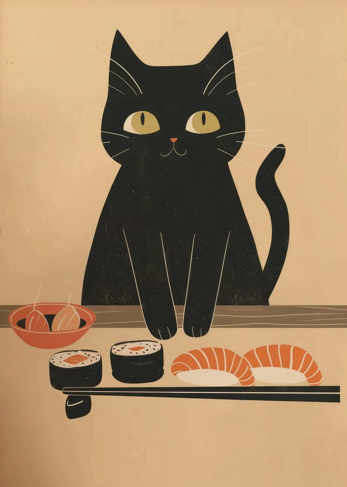 Japanese Sushi Chef Cat Canvas Print – Kitchen Wall Art Decor Canvas Wall Art Qst 5 40X60cm No Framed