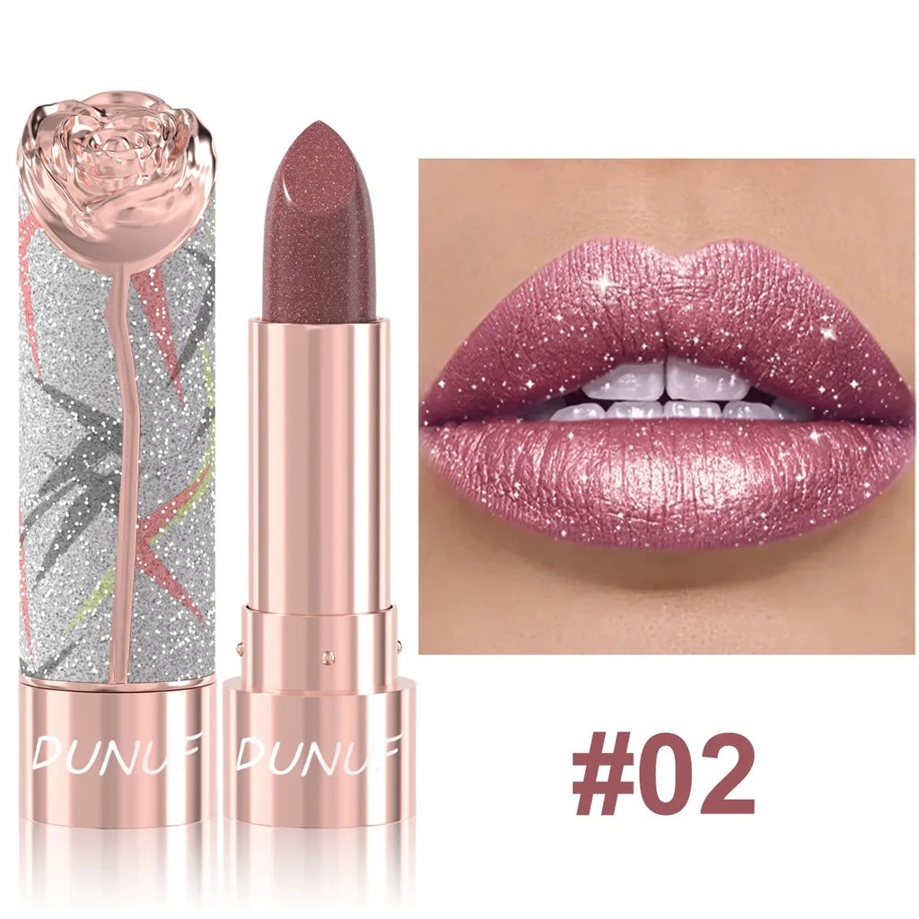 Rose Floral Diamond Lipstick – Metallic Pearlescent Shimmer Shimmer Lipstick Qme 02