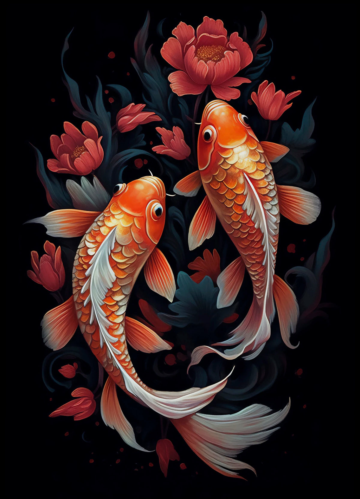 Japanese Koi Fish Canvas Wall Art – Colorful Carp Poster Print Canvas Wall Art Qst 12 20x30cm Unframed