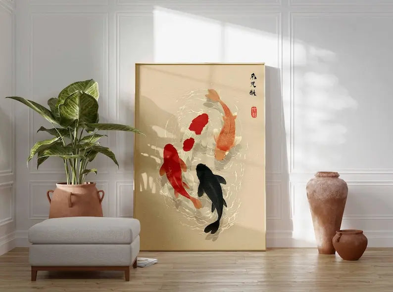 Japanese Koi Fish Canvas Poster | Minimalist Zen Wall Art Canvas Wall Art Qst