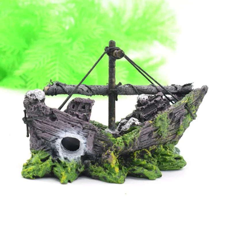 Resin Shipwreck Aquarium Ornament – Sunken Ship Fish Tank Decor Aquarium Ornament Qme 1PC