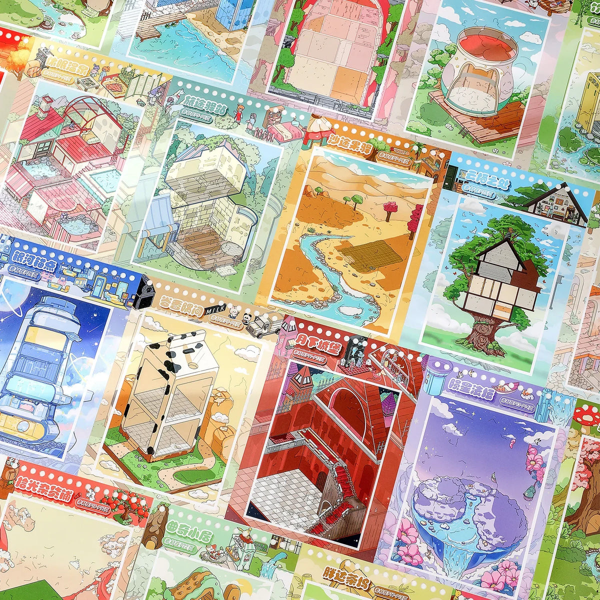 47-Pc Miniature Scene Stickers – DIY Journal & Handbook Decor Decorative Sticker Set Qme