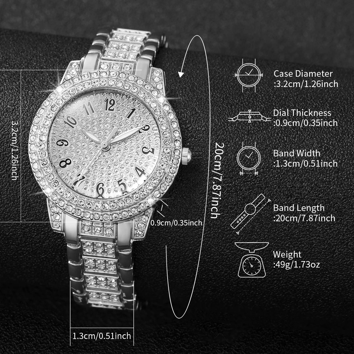 Luxury Rhinestone Women's Bracelet Watch | Arabic Dial Women's Bracelet Watch Qme