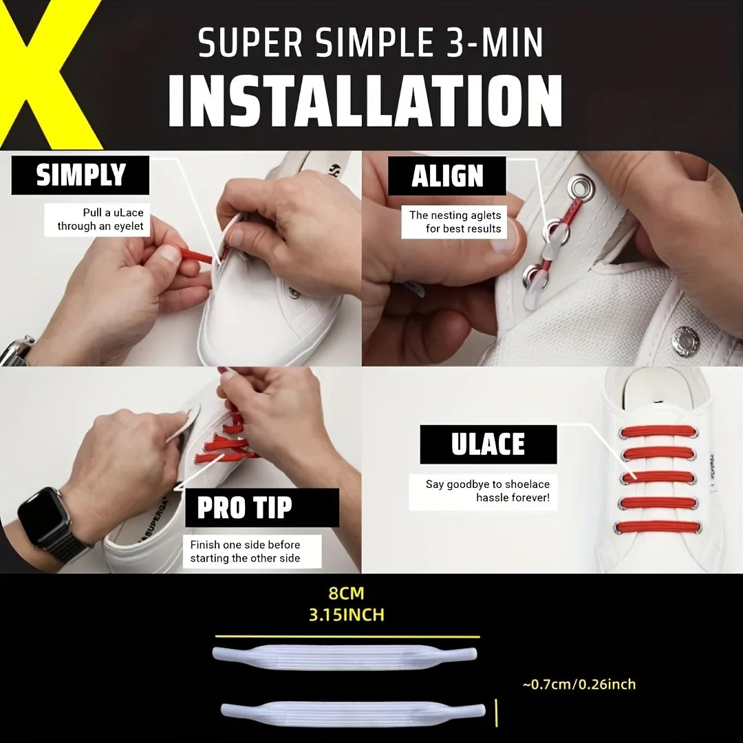 Knotless Elastic Shoelaces for Kids & Adults – 14pc No-Tie No-Tie Shoelaces Qme