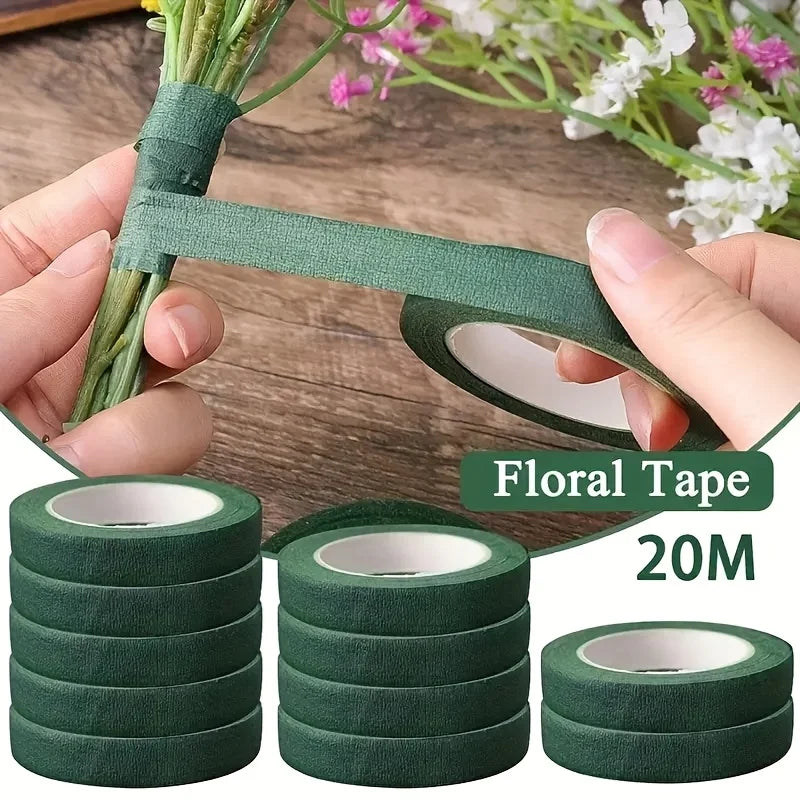 Green Self-Adhesive Floral Tape Bouquet Wrapping – 10 Rolls Floral Craft Tape Qme