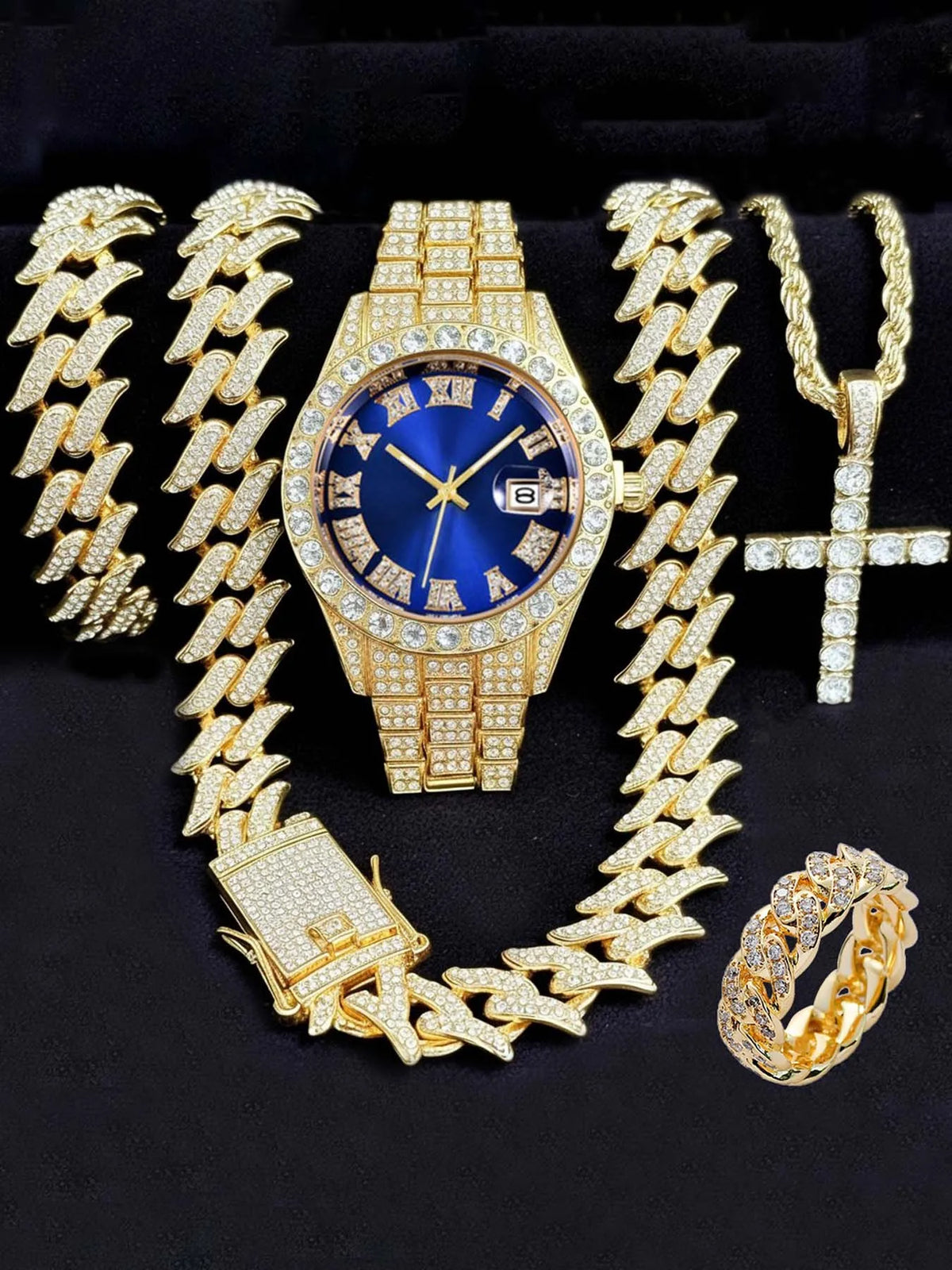 Women's Diamond Studded Roman Numeral Fashion Watch | Calendar Women's Fashion Watch Qme Bronze