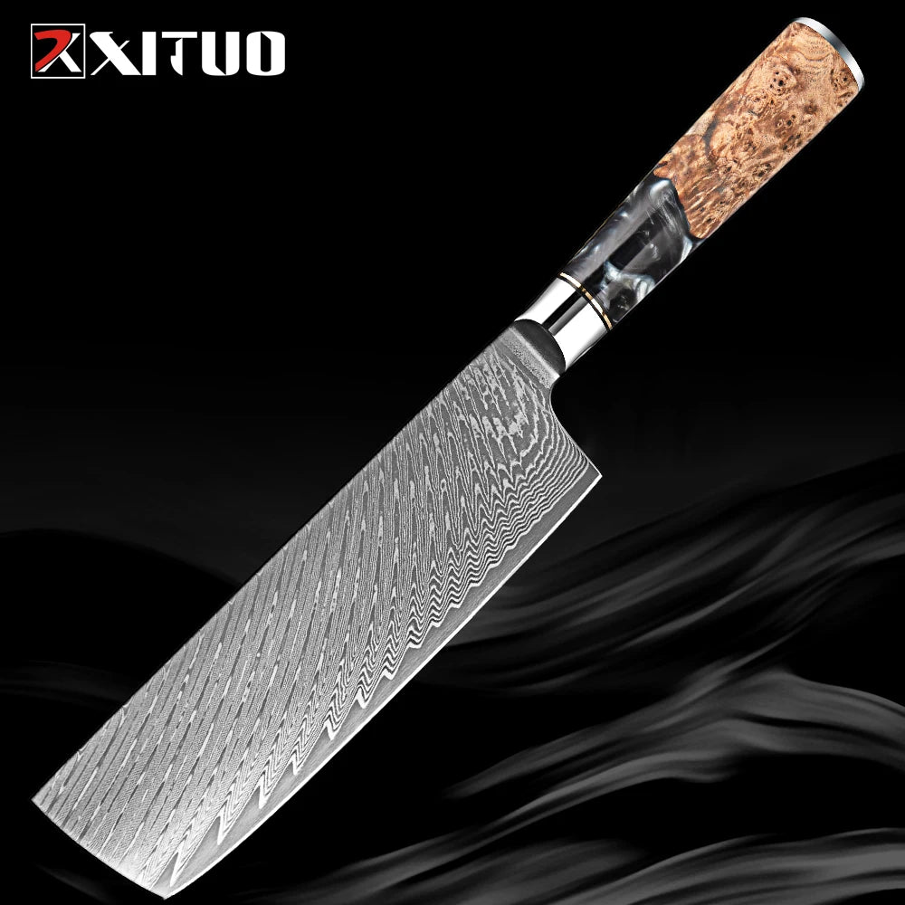 XITUO 7" Nakiri Knife – 67-Layer Damascus Steel Chef Knife Nakiri Chef Knife Qst Nakiri Knife
