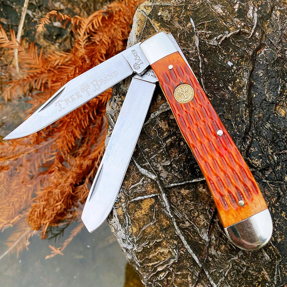 Z.QIAN Bone Handle Slip Joint Multi-Blade Folding Pocket Knife Folding Pocket Knife Qst orange