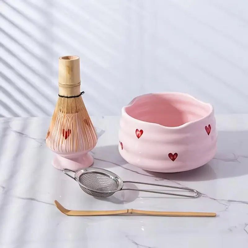 Ceramic Matcha Set – Bowl, Whisk, Holder, Scoop & Sifter Matcha Tea Set Qme