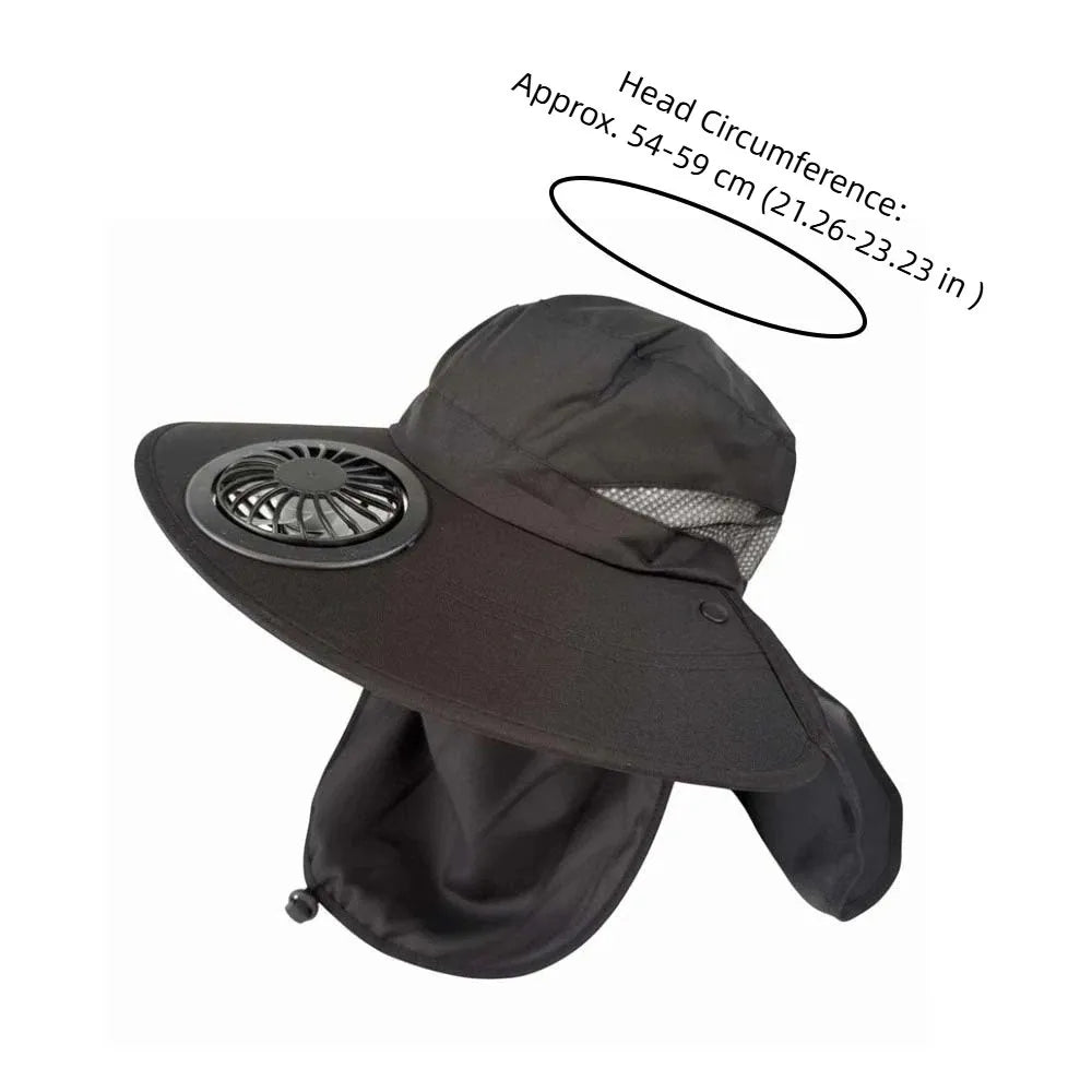Rechargeable Fan Hat – Wide Brim Sun Hat with Face Cover Rechargeable Fan Hat Qme