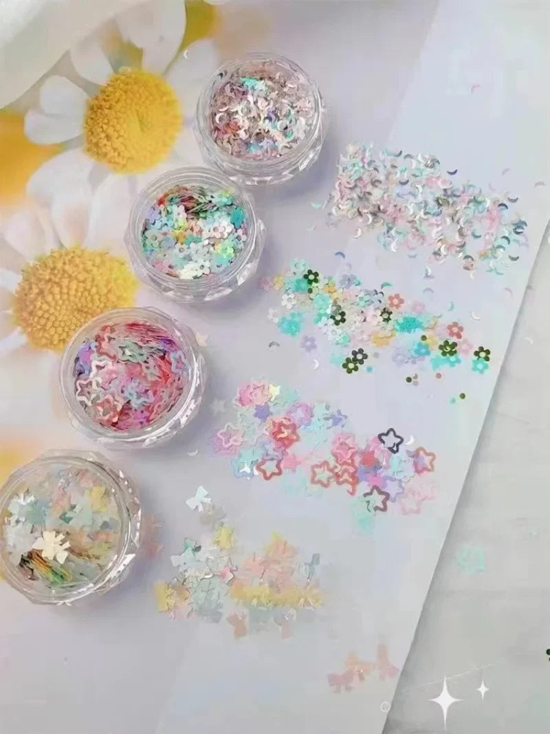 Fluorescent Nail Sequins – Moon Star Flower Heart Nail Art Nail Art Sequins Qme 4 4 piece set
