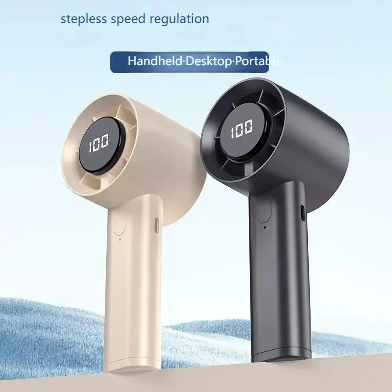 Mini Portable Handheld Fan LED Display 100 Speeds USB Rechargeable Portable Handheld Fan Qst
