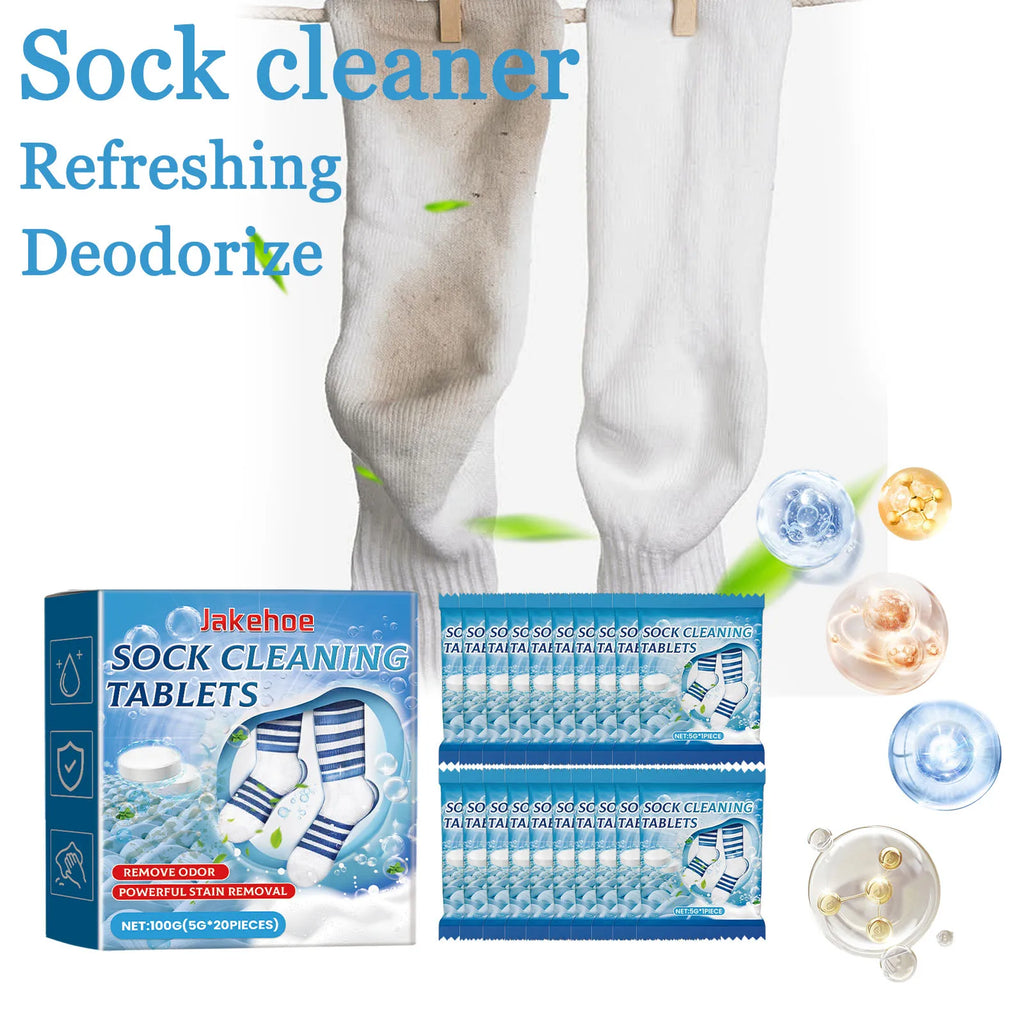 JAKEHOE 20PCS Sock Cleaning Tablets – Stain & Odor Remover Laundry Cleaning Tablets Qst