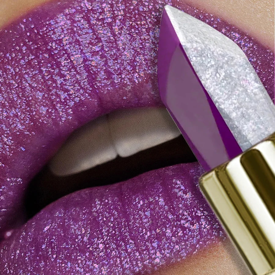 Purple Glitter Two-Tone Rose Lipstick – Moisturizing & Waterproof Glitter Lipstick Qme