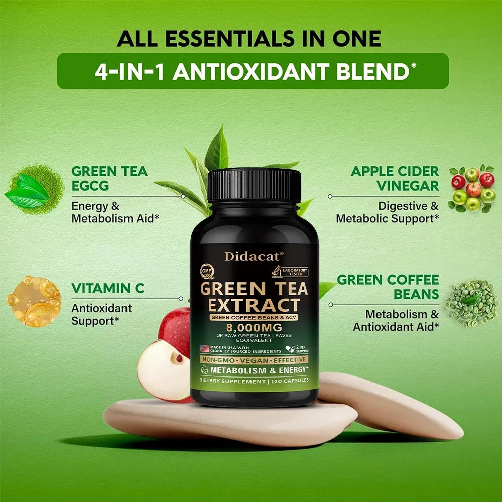 Green Tea Extract Capsules – Energy, Focus & Antioxidant Support Herbal Supplement Qst