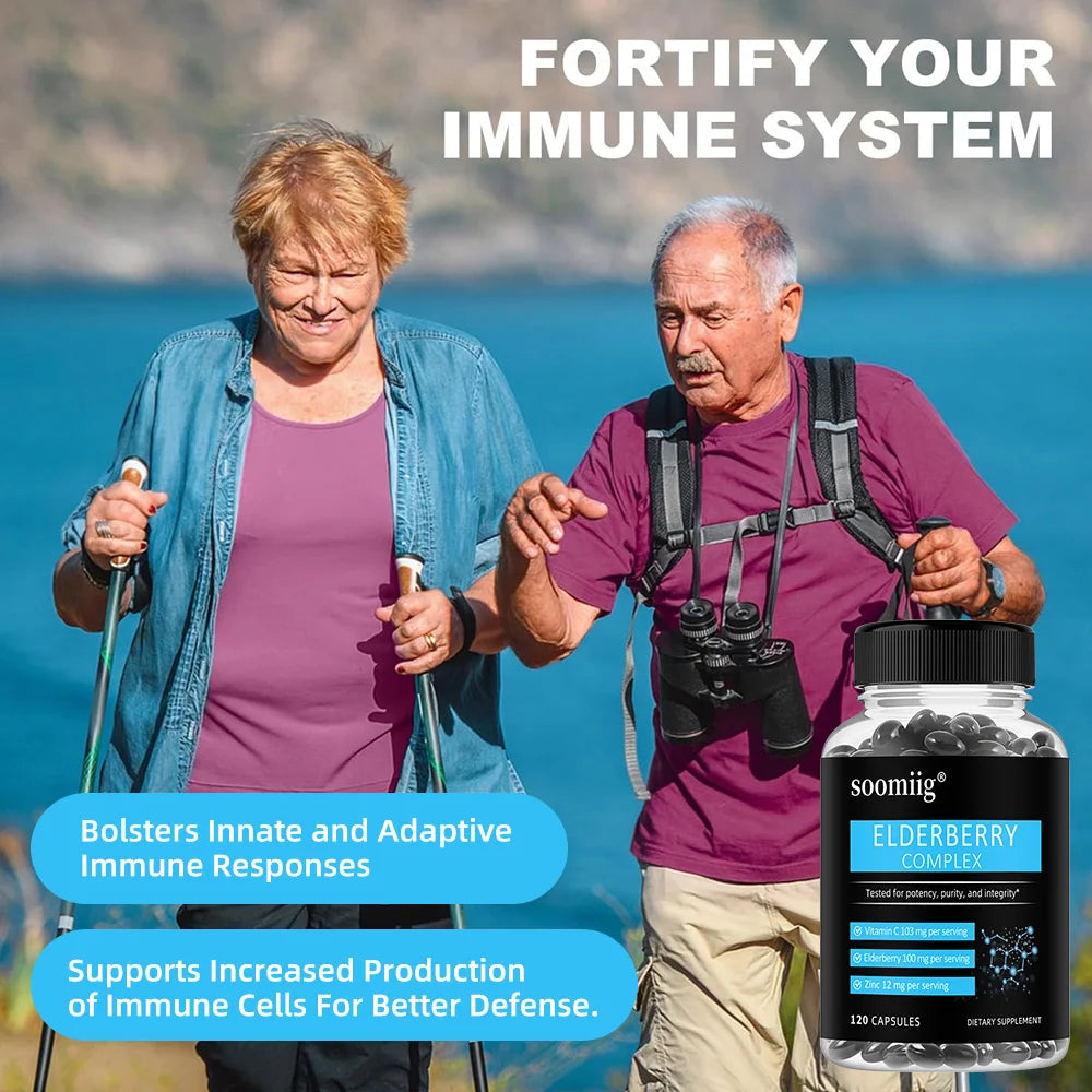 Elderberry + Vitamin C + Zinc Capsules | Antioxidant Support Herbal Supplement Qst