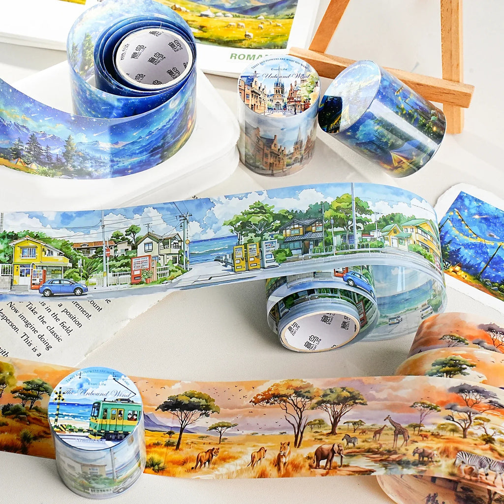 Watercolor Landscape PET Tape Roll – DIY Scrapbooking Craft Decorative Craft Tape Qme
