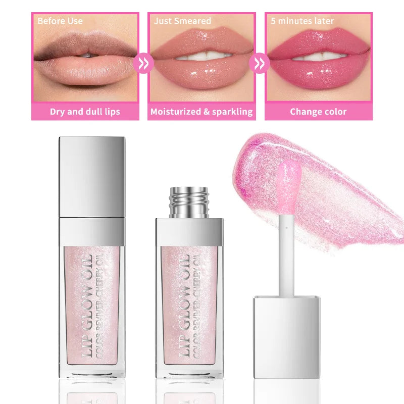 Cherry Pink Lip Oil Plumping Gloss – Hydrating Tinted Coat Plumping Lip Gloss Qme