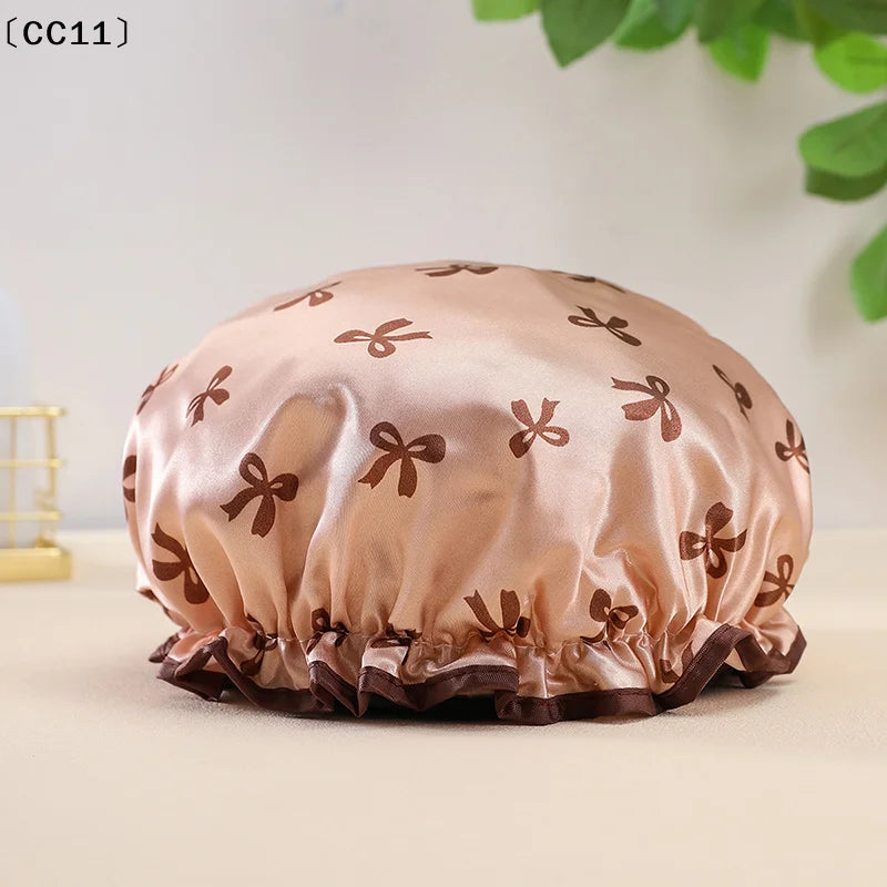 Double-Layer Waterproof Shower Cap & Kitchen Hair Cover Waterproof Shower Cap Qme
