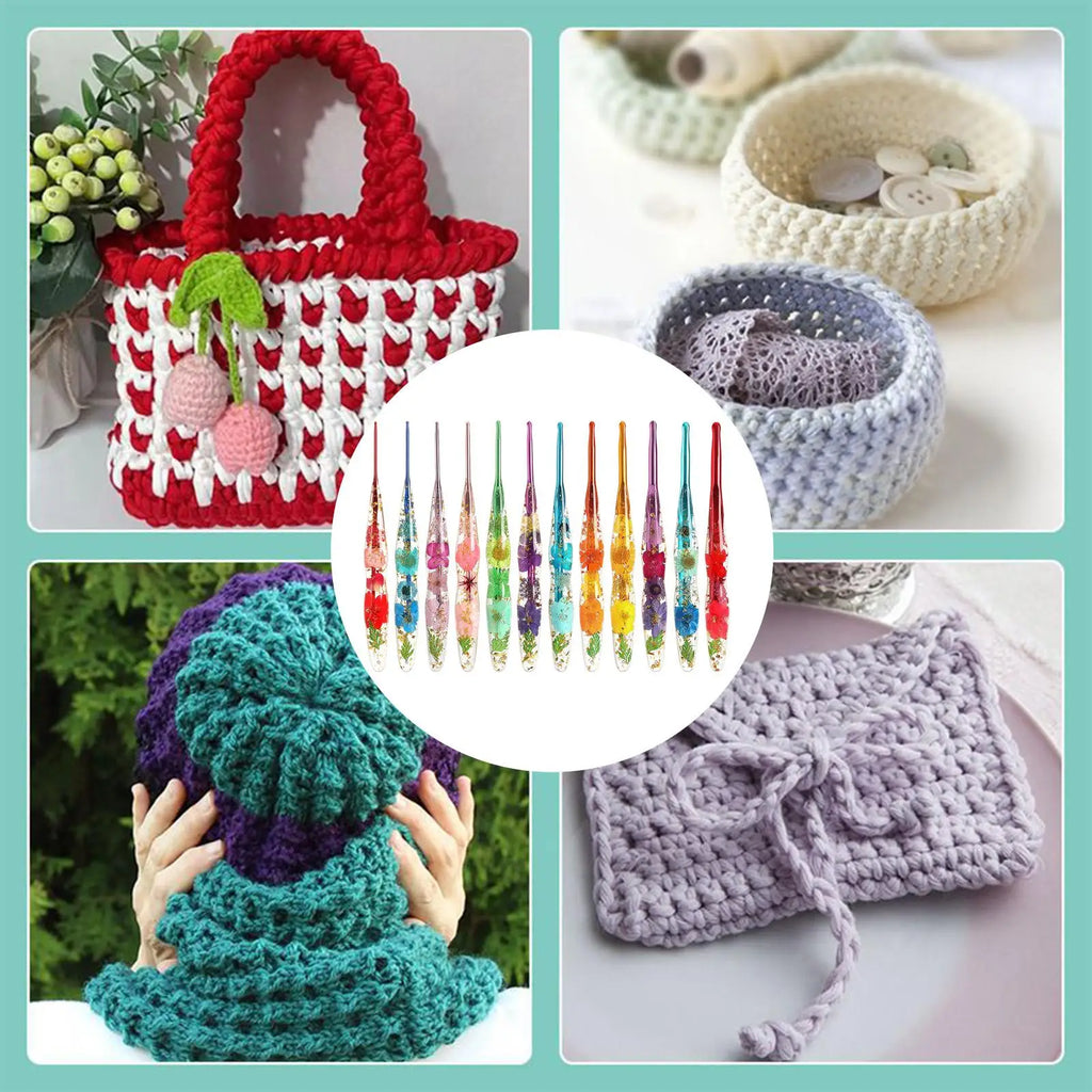 9-Piece Flower Resin Handle Crochet Hook Set | Knitting Yarn Crochet Hook Set Qme