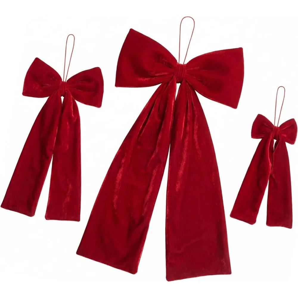Velvety Bendable Fabric Bow Christmas Tree Ornaments | 4 Colors Christmas Bow Ornament Qme