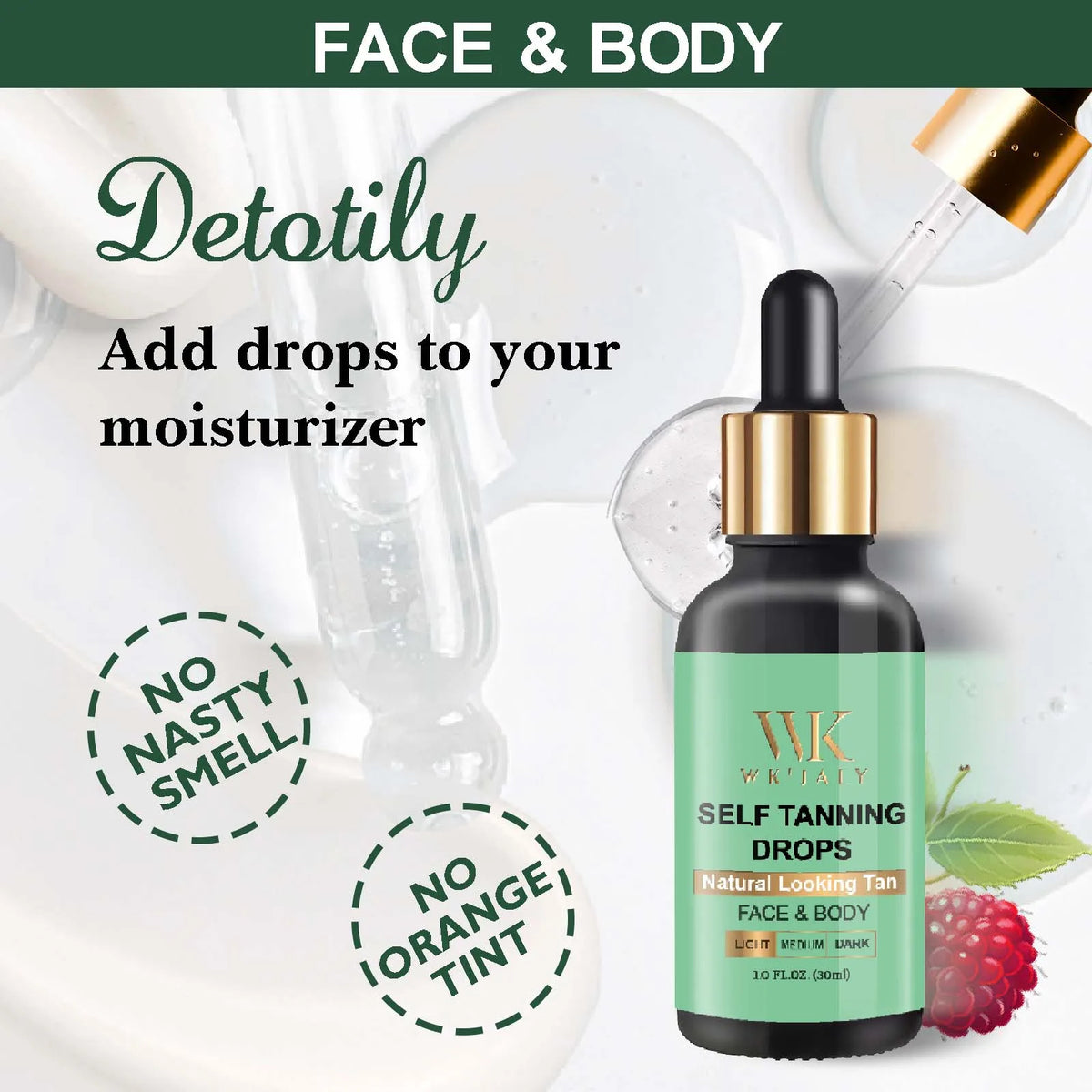WK'JALY Self Tan Drops – Streak-Free Face & Body Tanner 30ml Self Tanning Drops Qst