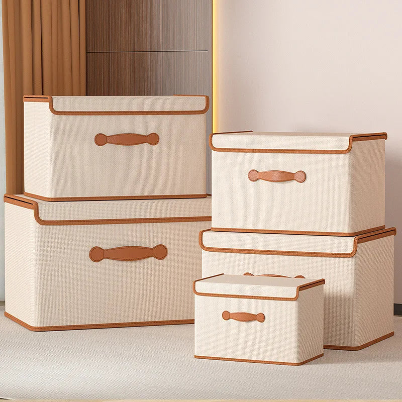 Foldable Storage Basket Box with Lid – Clothes & Blankets Fabric Storage Box Qme