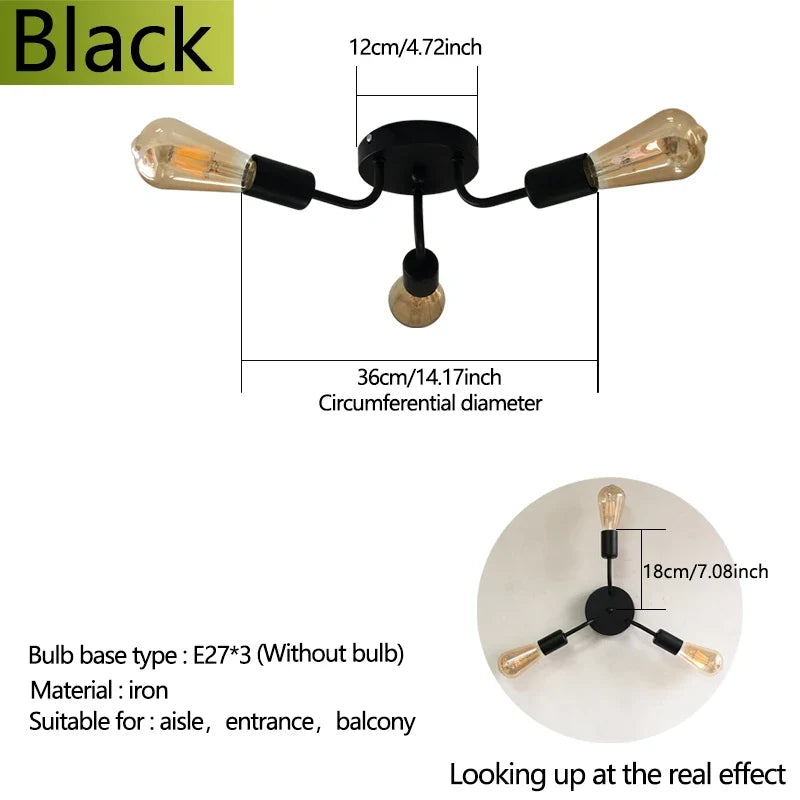 Vintage Wrought Iron Multi-Rod E27 Ceiling Light – Black Ceiling Light Fixture Qme black