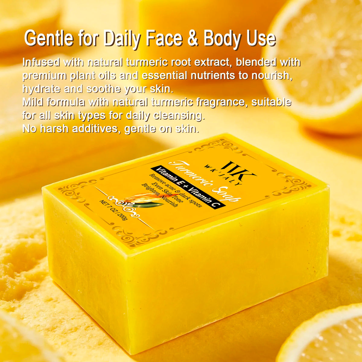 WK'JALY Turmeric Glow Soap with Vitamin C – 200g Bar Brightening Bar Soap Qst