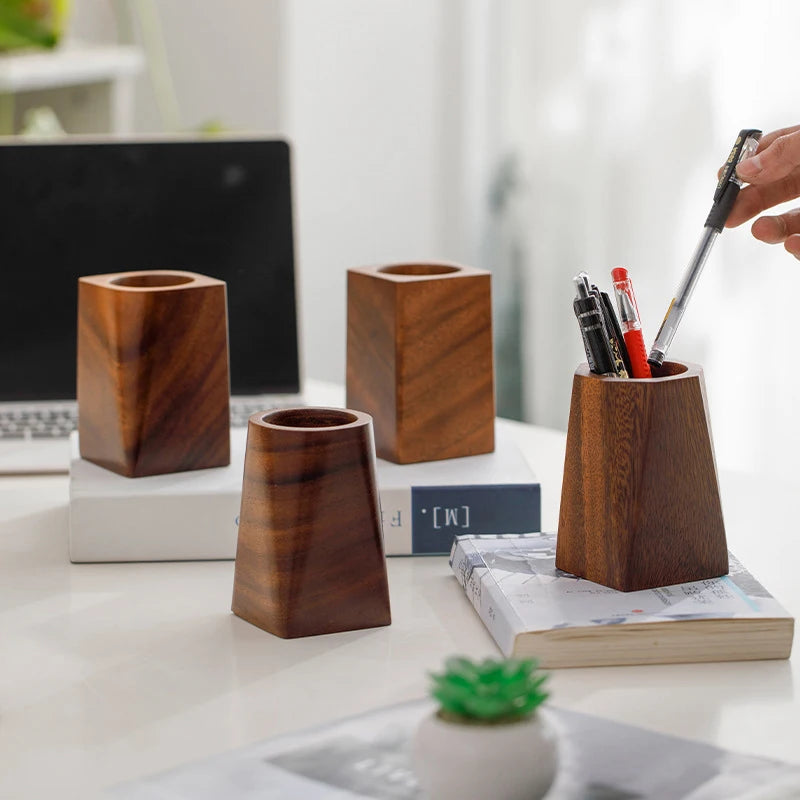 Black Walnut Wood Pen Holder – Polished Desk Organizer Wood Pen Holder Qst