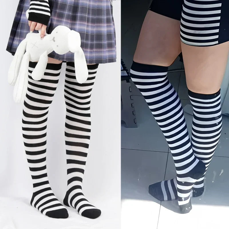 Women's Striped Over-the-Knee Long Socks – 18 Colors Over-the-Knee Socks Qme