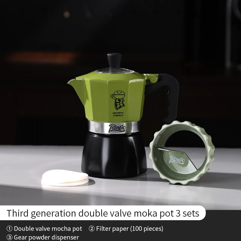 Bincoo Dual Valve Moka Pot – Stovetop Espresso Coffee Maker Stovetop Espresso Maker Qst 3pcs set A
