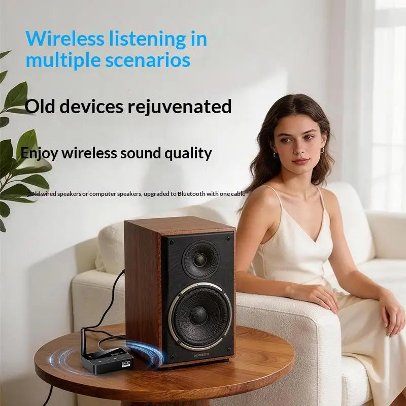 Bluetooth 6.0 Wireless Audio Transmitter Receiver HiFi Stereo 20M Wireless Audio Adapter Qme