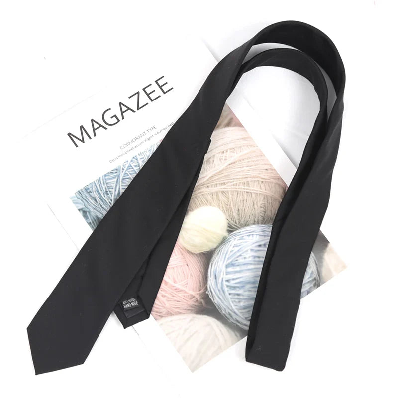 Men's Slim Black Cotton Necktie – Narrow Solid Tie Slim Necktie Qme