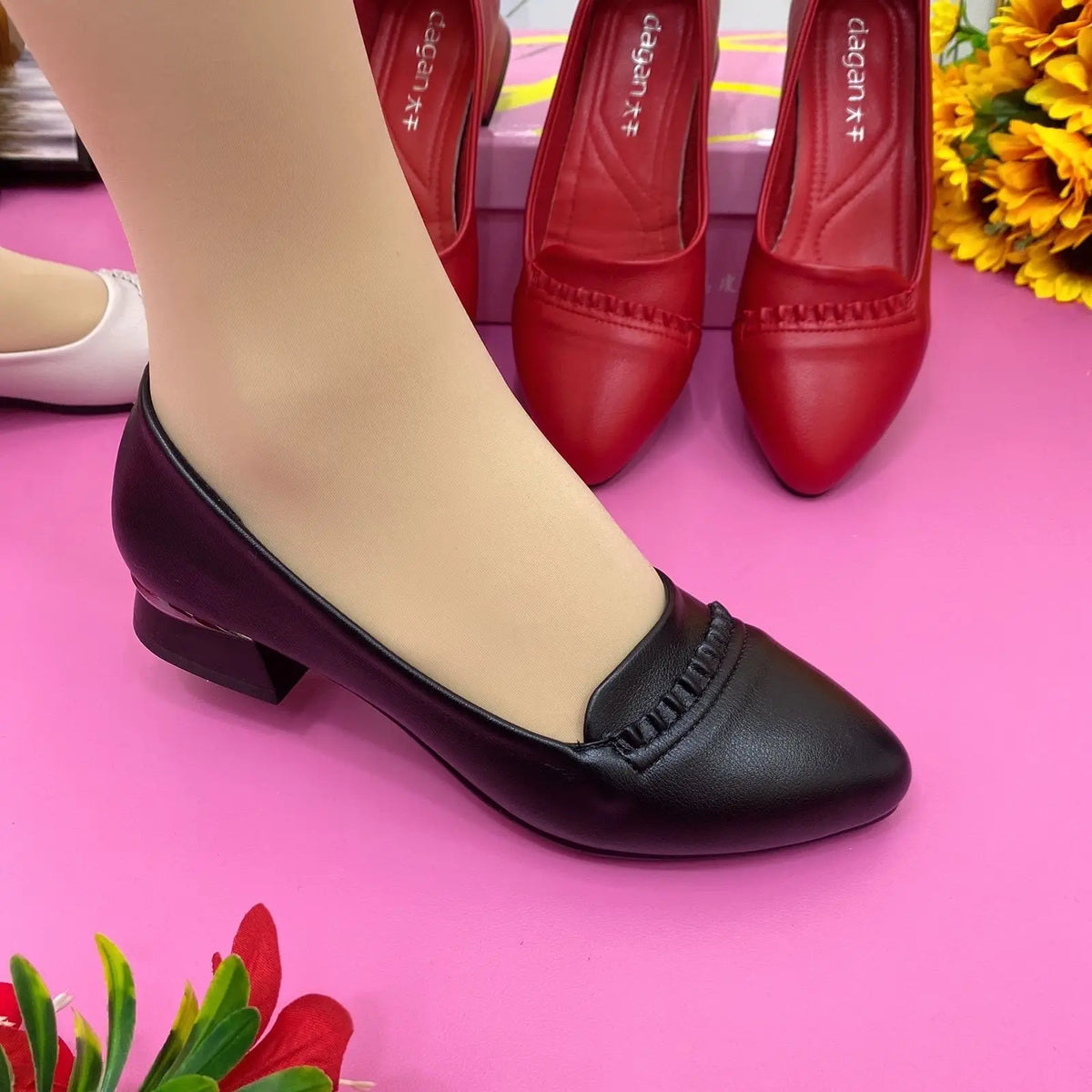 Women's Low Block Heel Pumps – Pointed Toe Slip-On Dress Shoes Block Heel Pumps Qst Black 35