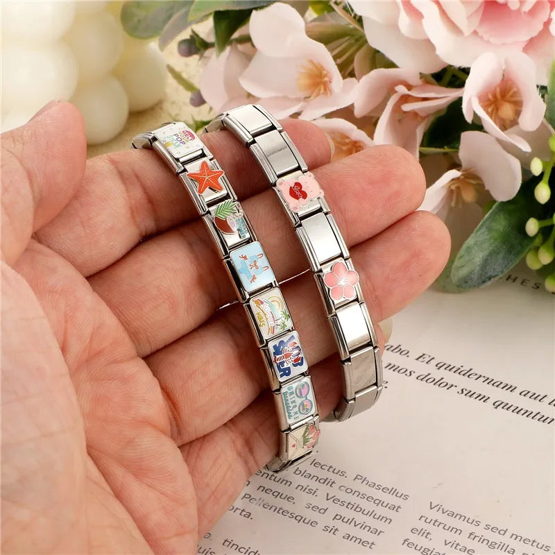 Italian Charm – Glaze Red Heart Bear Bikini Coconut Tree 9mm Italian Bracelet Charm Qme
