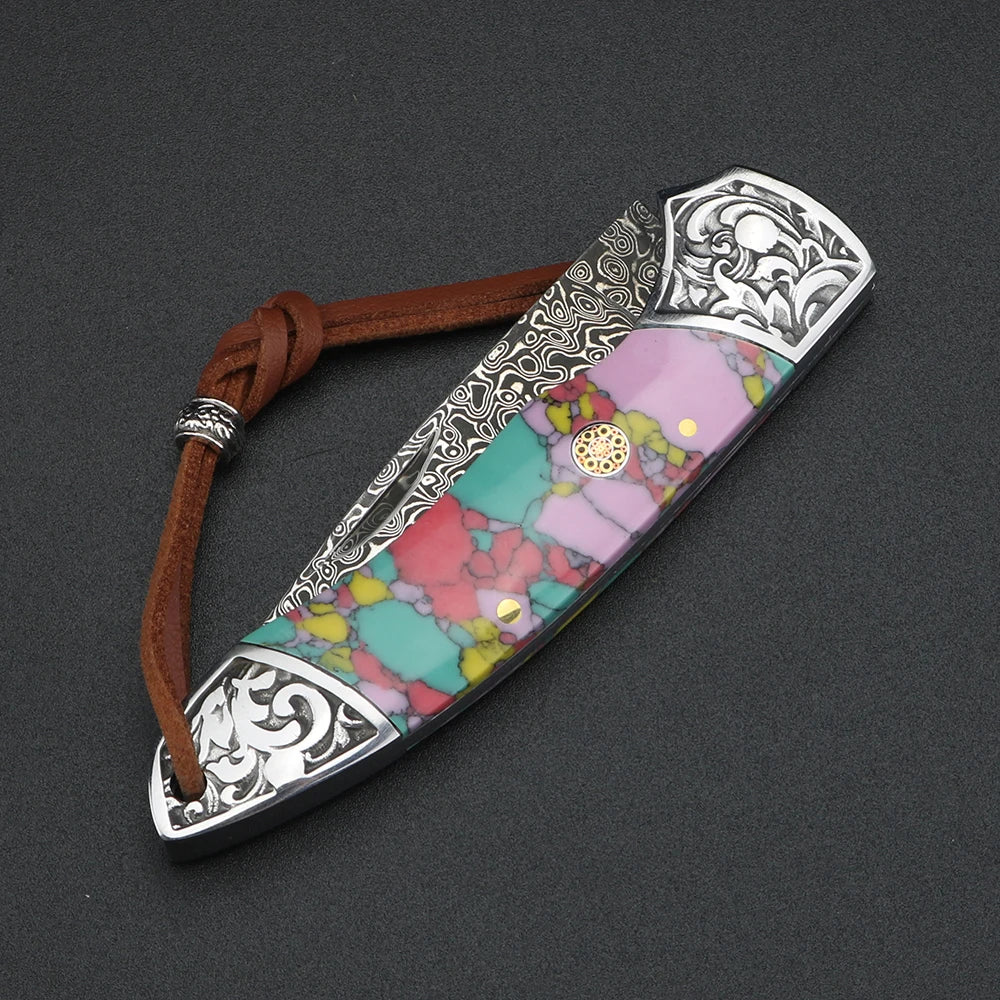 XUANFENG Damascus Folding Pocket Knife – Patterned Steel Damascus Folding Knife Qst