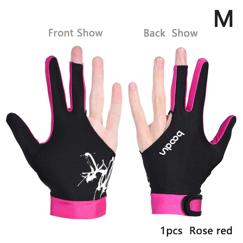 3-Finger Billiard Snooker Glove – Left & Right Hand, M/L Billiard Cue Glove Qst M Rose red