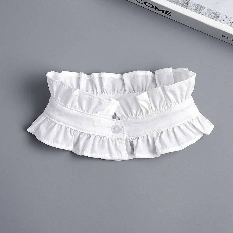 Women's Ruffle Detachable Collar & Fake Cuff Set – Button Stand Detachable Collar Set Qst white