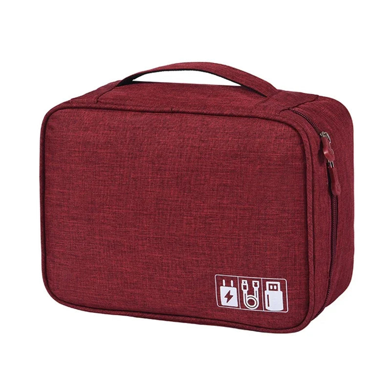 Waterproof Electronic Organizer Cable Storage Bag | 6 Colors Cable Organizer Bag Qme Red 2Layer(28x10x21cm)