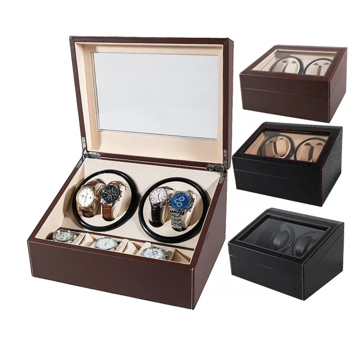 4+6 Automatic Watch Winder Box – PU Leather & Wood Case Watch Winder Box Qme