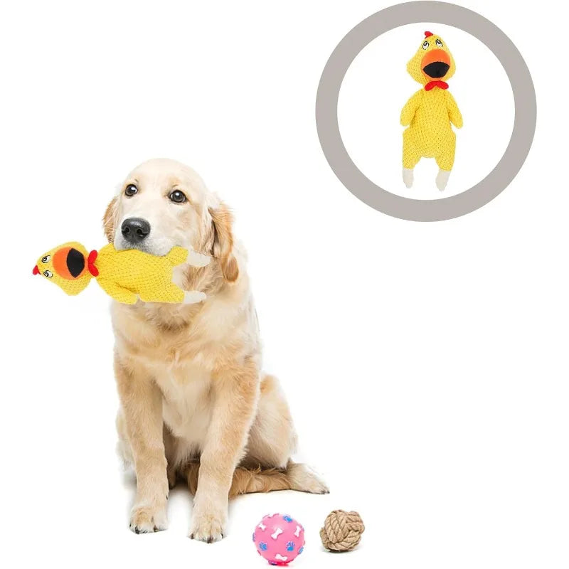 Squeaky Plush Chick Dog Toy – Interactive Puppy Chew Toy Squeaky Plush Dog Toy Qme