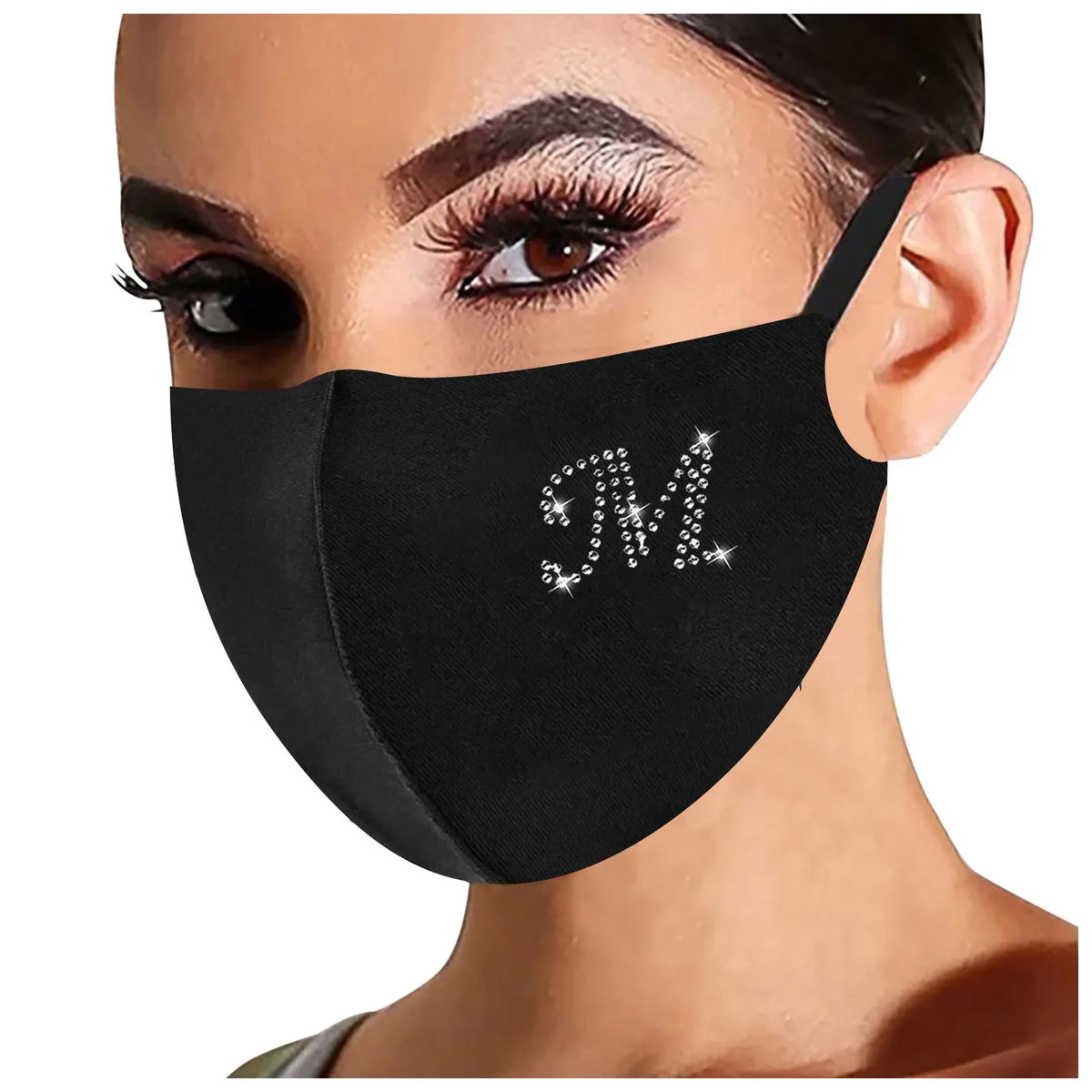Rhinestone Letter Ice Silk Face Mask – Reusable & Washable Reusable Face Mask Qme