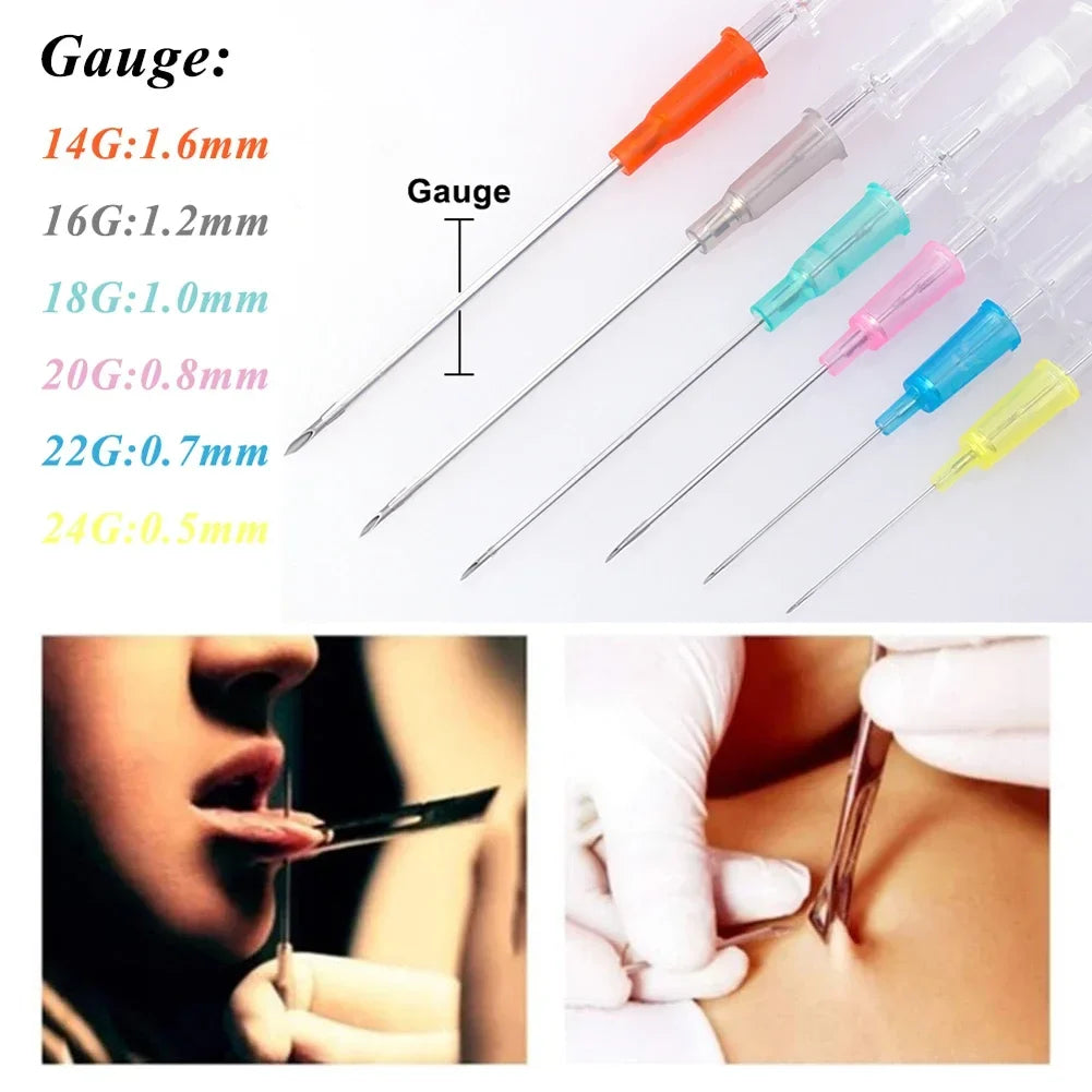 Sterilized 316L Steel Piercing Needles Set – 14G to 22G, 5 Sizes Piercing Needles Qme