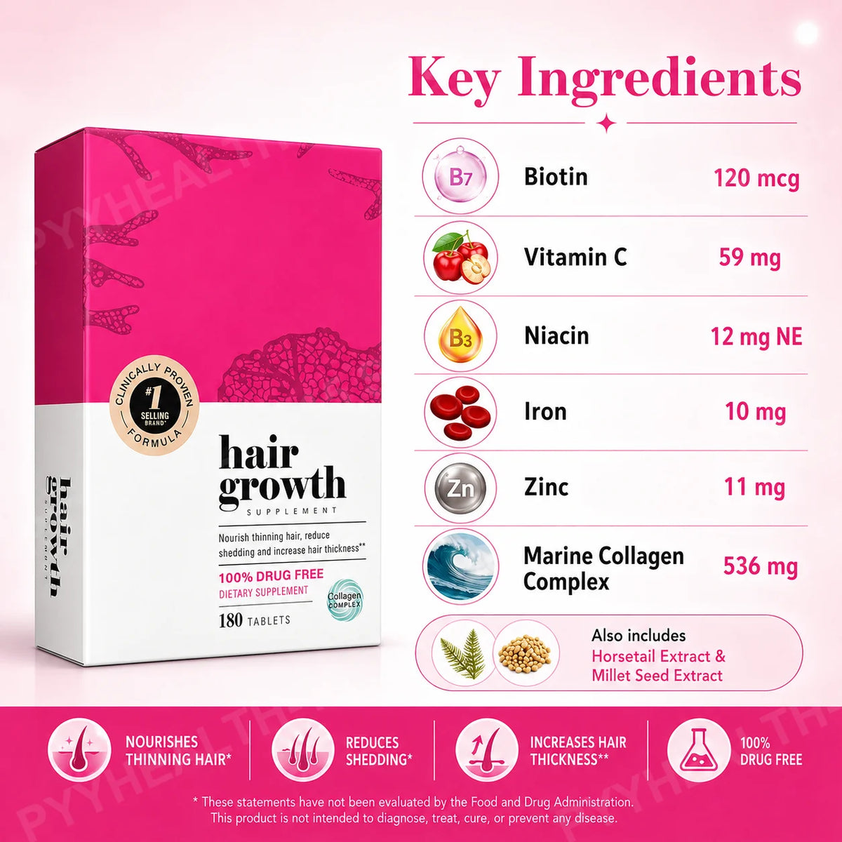 Hair Support Supplements – Biotin & Marine Collagen, 180 Tablets Hair Beauty Supplement Qst
