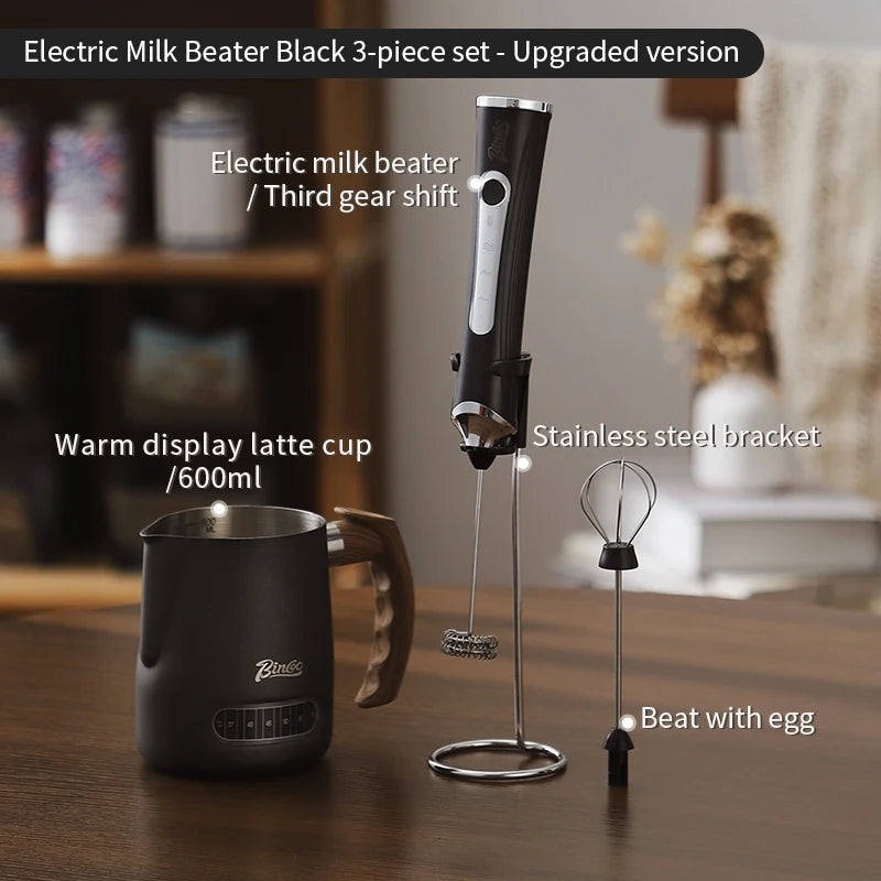 BINCOO Handheld Electric Milk Frother – Latte Foam Maker Milk Frother Qst Black-3pcs B